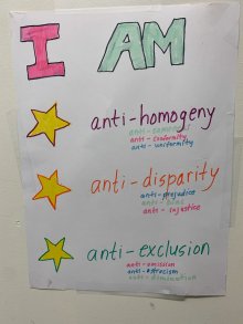 I am anti homogeny anti disparity anti exclusion door sign